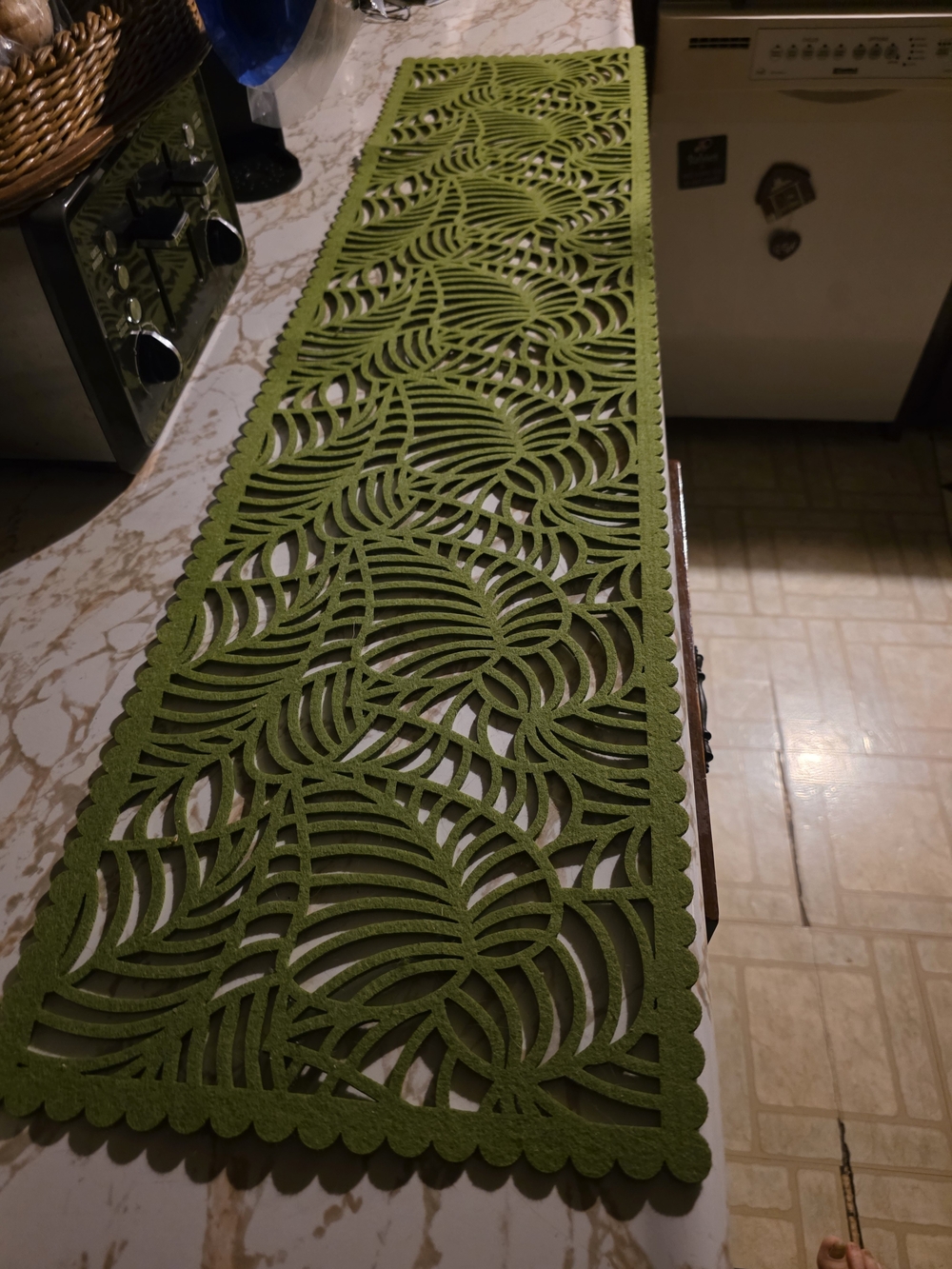 Green Felt Table Runner - Decorative Leaf Cutout